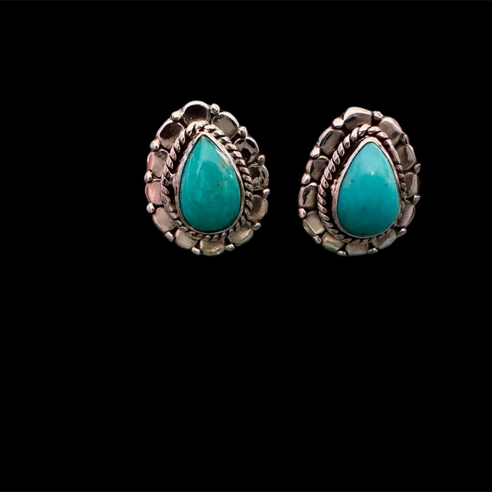 Genuine Turquoise Teardrop Earrings set in 925 sterling silver.